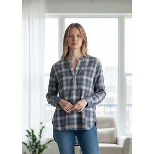 Gap Plaid Cotton Flannel Shirt Blue And Gray Women's Size Small